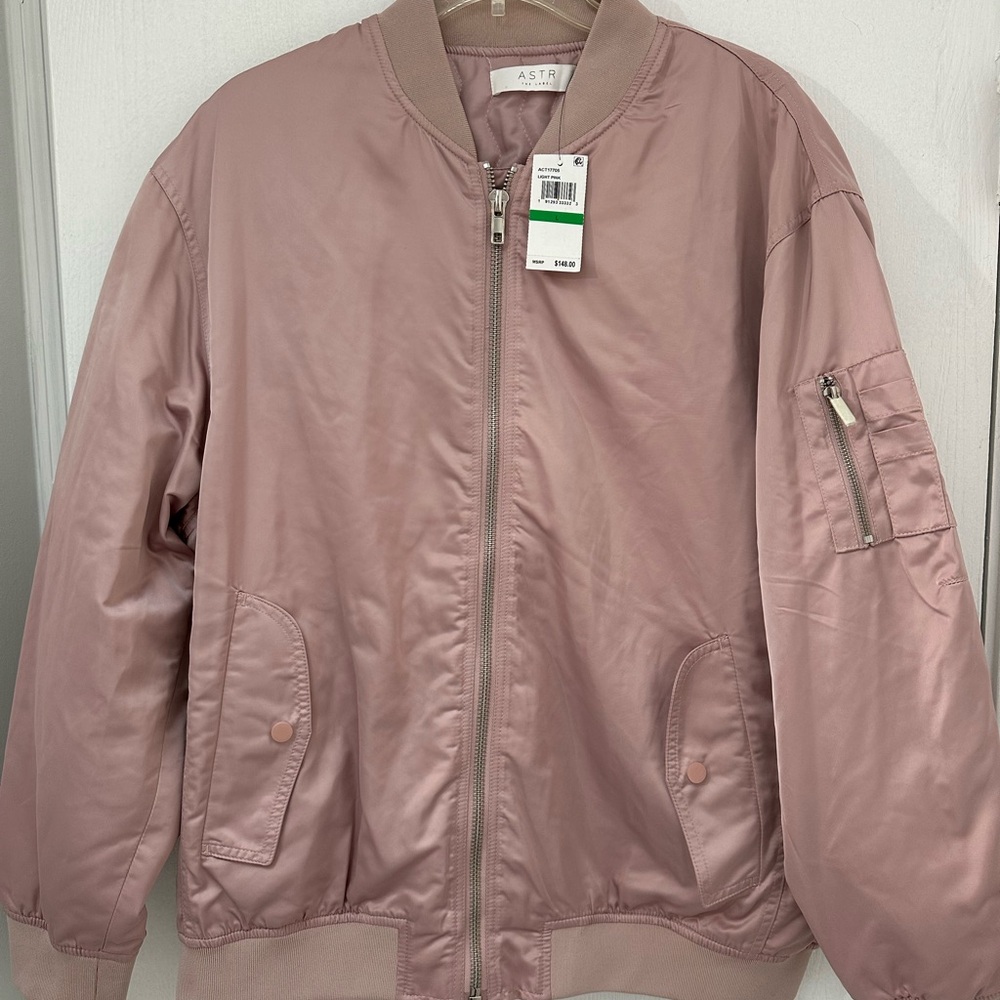 New ASTR Blush Satin Bomber Jacket